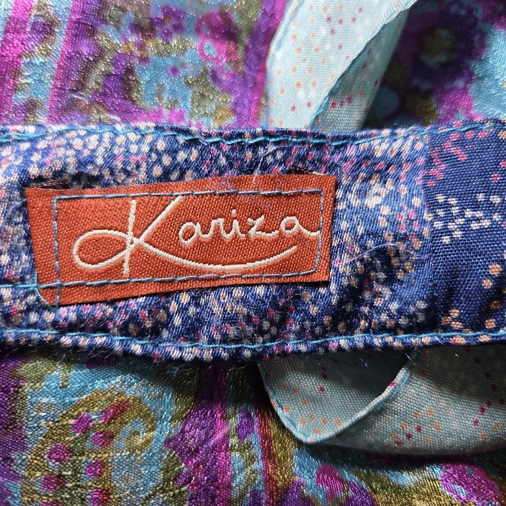 Silk Blend Reversible Wrap Skirt Blue Floral Paisley Boho Sarong Hippie Festival